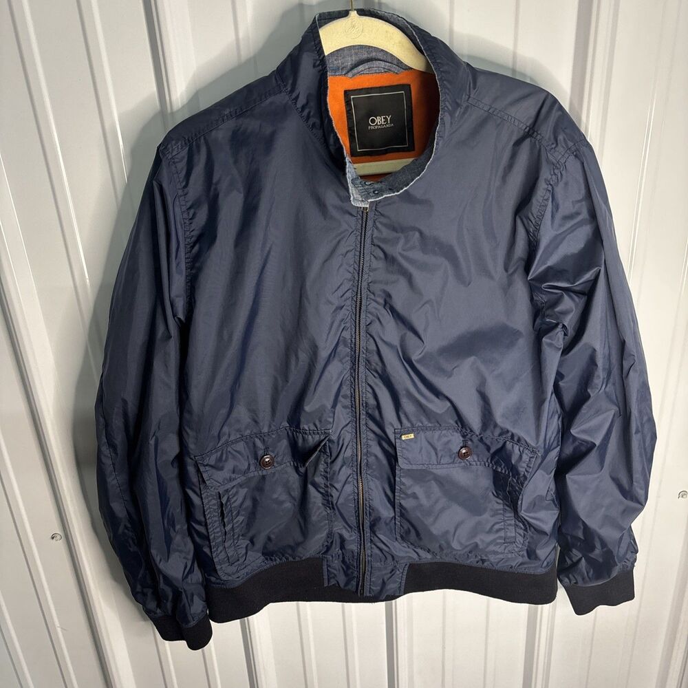 OBEY Mens Navy Bomber Jacket Size XL